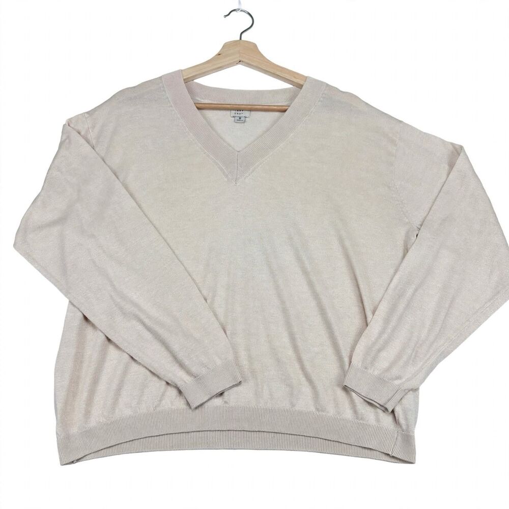 A New Day Sweater M Oatmeal Cream V-Neck Lightweight Knit